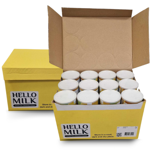 HELLO MILK - Nɔnɔ mugu min bɛ kɛ yɔrɔnin kelen - Box de 12 bidons (900g) .