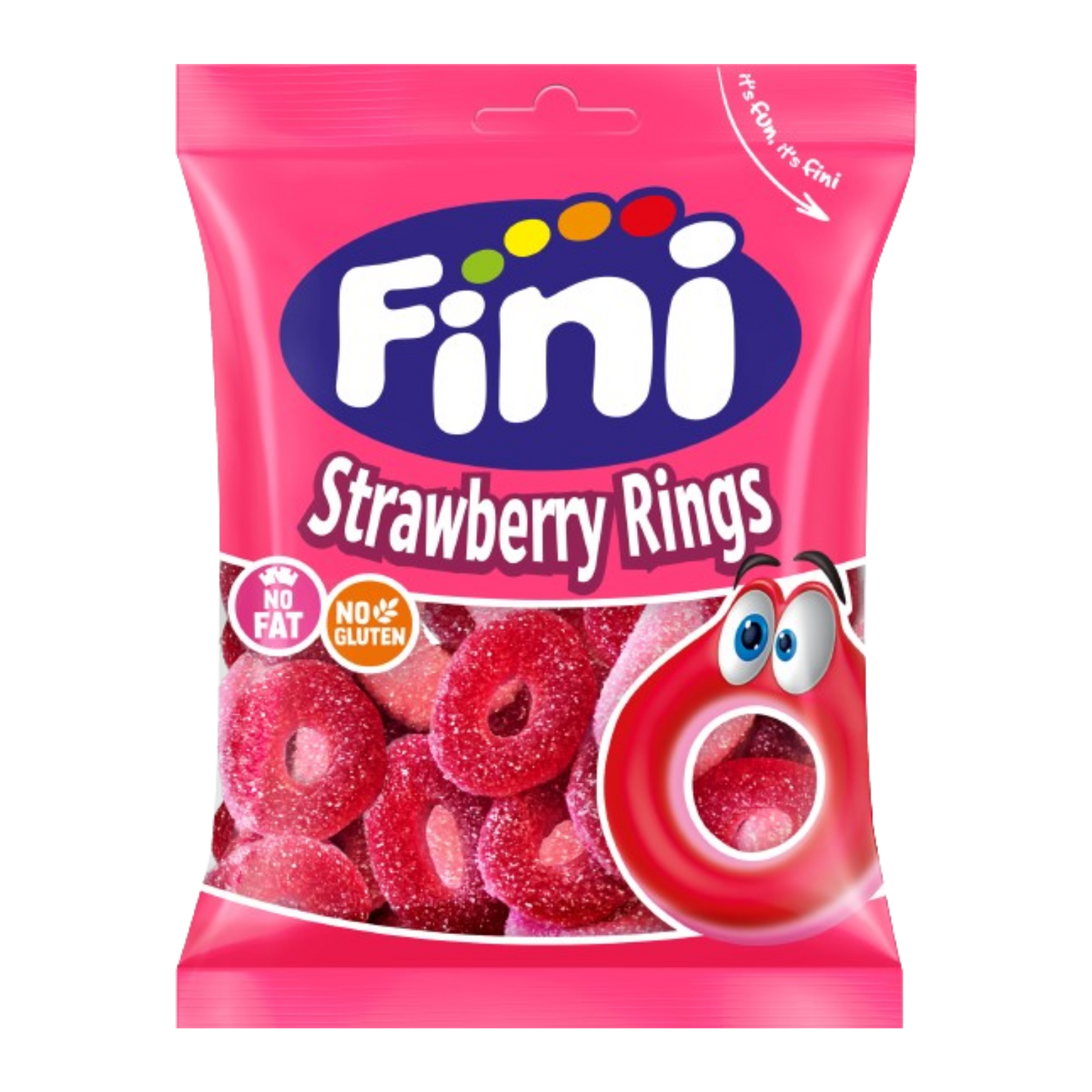 FINI - Anneaux Fraises Fizz (90g) - Colis de 12 sachets