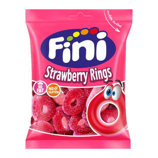 FINI - Anneaux Fraises Fizz (90g) - Colis de 12 sachets