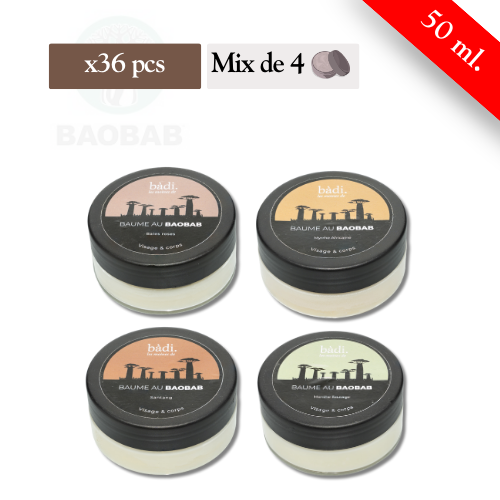 BADI - BAUME AU BAOBAB VISAGE ET CORPS - Mix de 4 Senteurs - Carton de 36 pots (50ml)