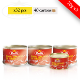 ROLLI - Double concentré de tomates (1/12) - Demi palette de 40 cartons de 32 lot de 3 boites (70g)