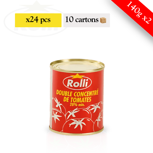 ROLLI - Double concentré de tomates (1/6) - Lot de 10 cartons de 24 lot de 2 boites (140g)